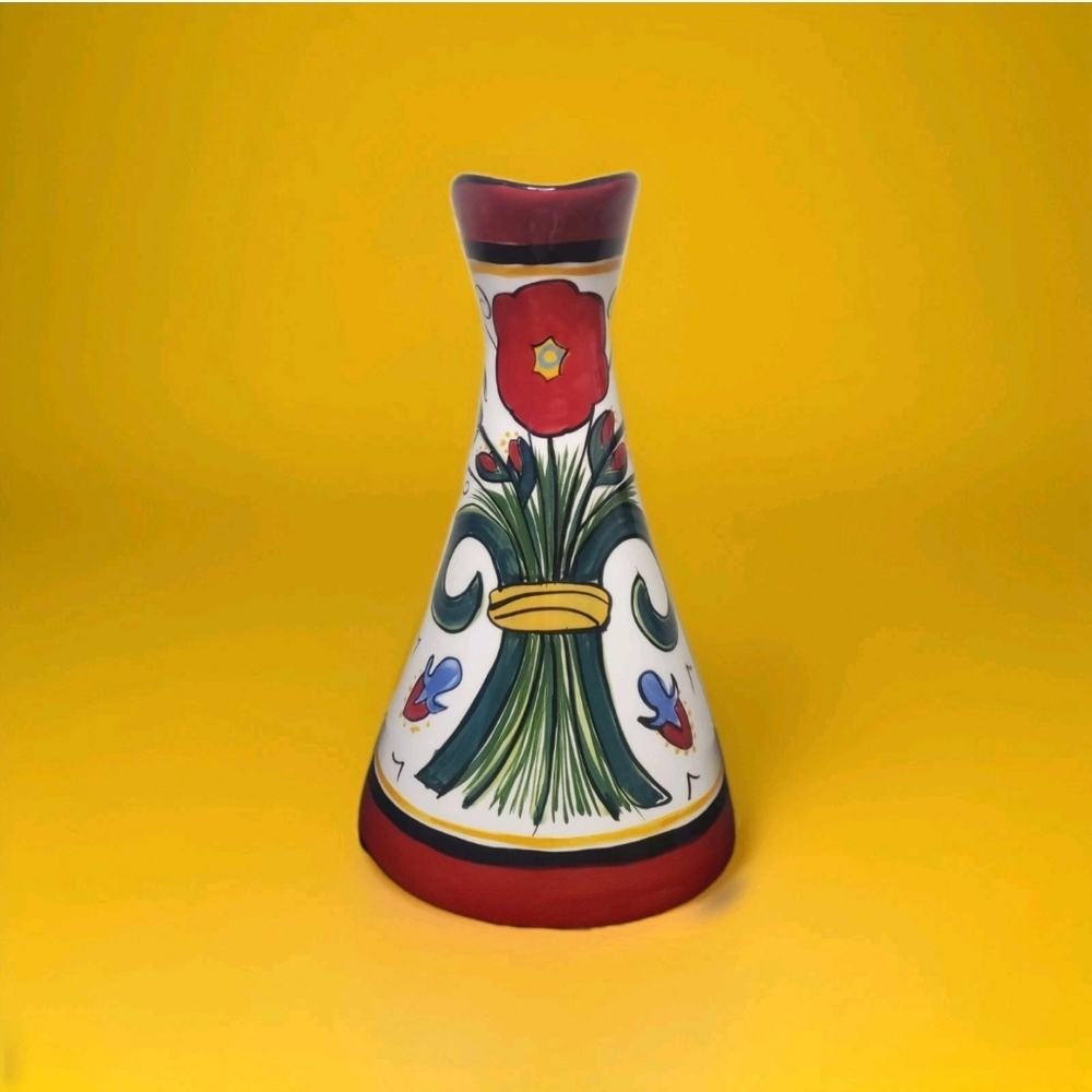 Kelly Jo USA Nordstrom  Handpainted Signed Floral Design Carafe Vase
